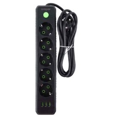 Amper сетевой удлинитель, 4,0м, 5 розеток, 10А, 2500 Вт, 3usb, черный. [JH-1033U-4B]