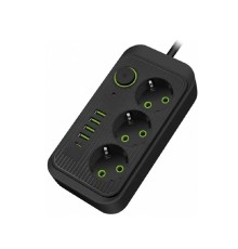 Amper сетевой удлинитель,4,0м, 3 розетки, 3*0,75мм, 10А, 2500 Вт, 4usb, 1Type-C, черный. [JH-1074U-4B]