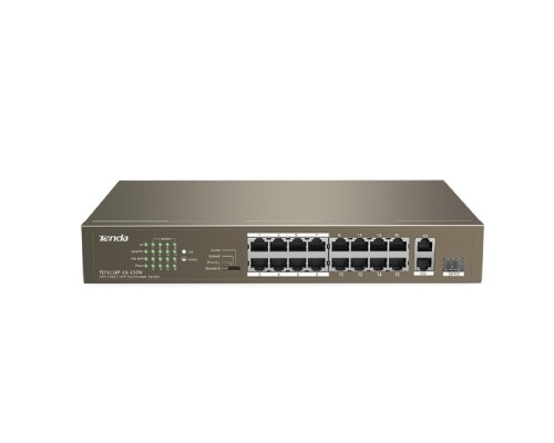 [Сетевое оборудование] TENDA TEF1118P-16-150W Коммутатор в стойку 16-Ports 10/100 Base-TX + 2-Ports 10/100/1000 Base-T + 1-Port 1000 Base-X SFP 16-Ports PoE(PoE бюджет 130W)