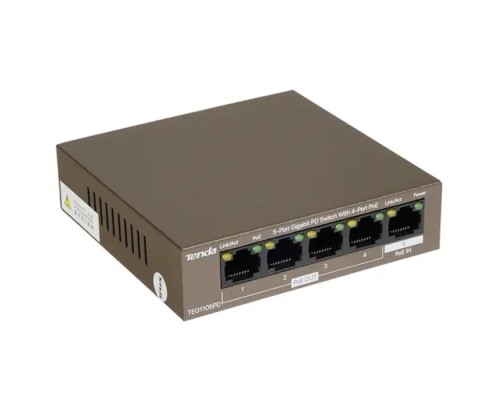 [Сетевое оборудование] TENDA TEG1105PD Коммутатор настольный 5-Ports 10/100/1000 Base-T 4-Ports PoE(PoE бюджет 30W)
