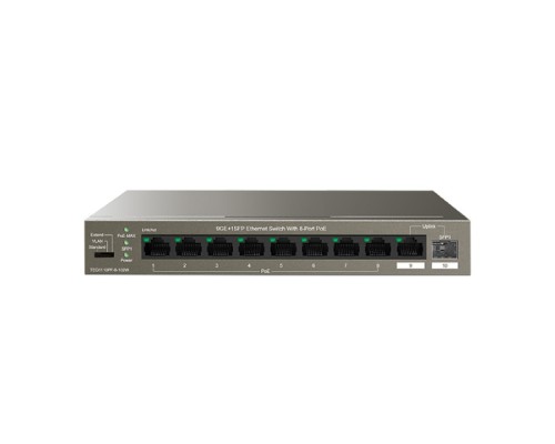 [Сетевое оборудование] TENDA TEG1110PF-8-102W Коммутатор настольный 9-Ports 10/100/1000 Base-T + 1-Port 1000 Base-X SFP 8-Ports PoE(PoE бюджет 92W)