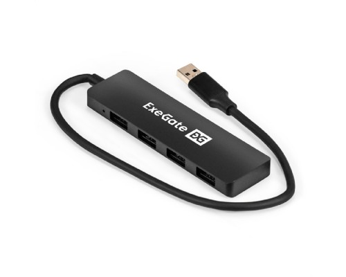 [USB-концентраторы] Exegate EX296928RUS USB-Хаб (концентратор) 4-в-1 ExeGate DUB-4P/3 (кабель-адаптер USB3.0 --> 4xUSB3.0, Plug&Play, черный)