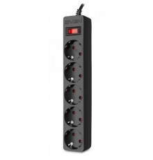 Фильтр  SF-05E 1,0 м (5 розеток с защитными шторками) черный, цветная коробка