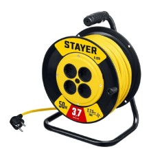 Удлинитель силовой Stayer 55070-50, розеток 4шт, 2x2.5 кв.мм, 10A, 50м, ПВС, катушка, желтый