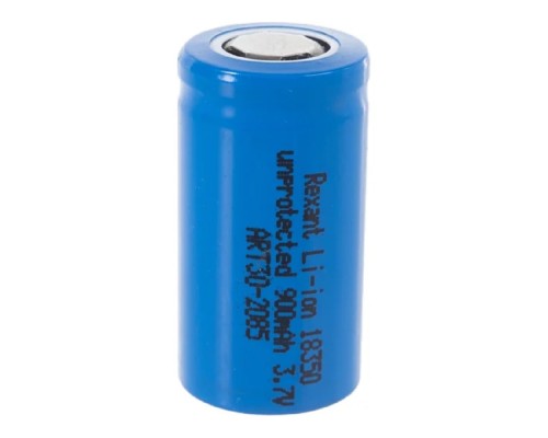 [Аккумулятор] Rexant (30-2085) Аккумулятор Li-ion 18350, 3,7В, 900мАч, без платы защиты, плоский контакт, 10 шт, коробка
