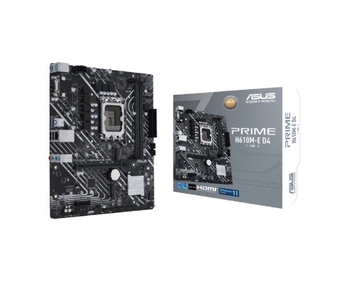 [Материнская плата] ASUS PRIME H610M-E D4-CSM (Socket 1700, mATX, 2xDDR4(64GB),  VGA/HDMI/DP, 1xPCIe 4.0x16/1xPCIe 3.0, 1xLAN, 4xSATA 6Gb/s, 2xM.2, 2xUSB 3.2, 2xUSB 2.0, 2xPS/2)