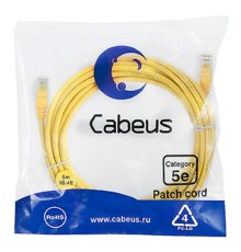 Cabeus PC-UTP-RJ45-Cat.5e-5m-YL-LSZH Патч-корд U/UTP, категория 5е, 2xRJ45/8p8c, неэкранированный, желтый, LSZH, 5м