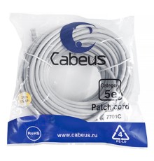 Cabeus PC-UTP-RJ45-Cat.5e-20m Патч-корд U/UTP, категория 5е, 2xRJ45/8p8c, неэкранированный, серый, PVC, 20м