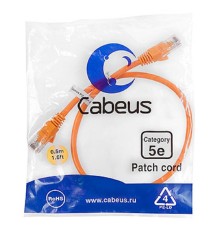 Cabeus PC-UTP-RJ45-Cat.5e-0.5m-OR Патч-корд U/UTP, категория 5е, 2xRJ45/8p8c, неэкранированный, оранжевый, PVC, 0.5м