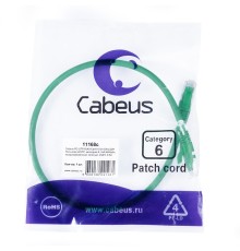Cabeus PC-UTP-RJ45-Cat.6-0.5m-GN-LSZH Патч-корд U/UTP, категория 6, 2xRJ45/8p8c, неэкранированный, зеленый, LSZH, 0.5м