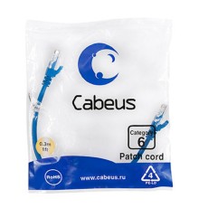 Cabeus PC-UTP-RJ45-Cat.6-0.3m-BL Патч-корд U/UTP, категория 6, 2xRJ45/8p8c, неэкранированный, синий, PVC, 0.3м