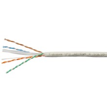 Cabeus UTP-4P-Cat.6-SOLID-GY-100 Кабель витая пара UTP (U/UTP), категория 6, 4 пары (23 AWG), одножильный, PVC нг(А)-LS, серый (100 м)
