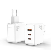 Bion Сетевое Зарядное Устройство, GaN, USB-A + 2*USB-C, PowerDelivery, 65 Вт, белый [BXP-GAN-PD-A2C-65W]