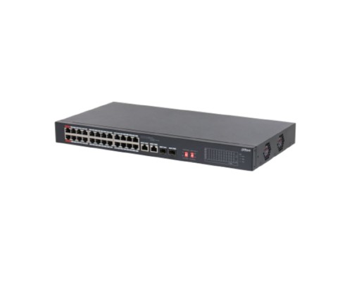 [Коммутаторы] DAHUA DH-S3226-24ET-240 24-портовый неуправляемый коммутатор с РоЕ, 24xRJ45 100Mb PoE, 2хКомбо SFP/RJ45 1Gb uplink, суммарно 240Вт, коммутация 8.8 Гбит/с, MAC-таблица 8К