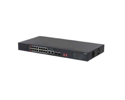 [Коммутаторы] DAHUA DH-S3220-16GT-240 16-портовый управляемый гигабитный коммутатор с PoE, уровень L2, 16xRJ45 1Gb, 2xRJ45 1Gb uplink, 2xSFP 1Gb uplink, суммарно 240Вт, коммутация 40 Гбит/с, MAC-таблица 8К