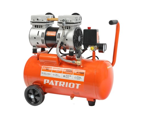 [Компрессоры, Пневматическое оборудование] PATRIOT WO 24-260S Компрессор Patriot поршневой безмасляный [525301921] { 260 л/мин, 8 бар, 1500 Вт, 24 л, быстросъемный 1/4