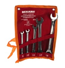 Rexant (12-4841-1) Набор ключей комбинированных трещоточных (8, 10, 13, 17, 19мм), 5 шт, CrV, зеркальное хромирование 