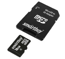 Micro SecureDigital 16Gb Smartbuy SB16GBSDCL10-01LE {Micro SDHC Class 10, SD adapter}