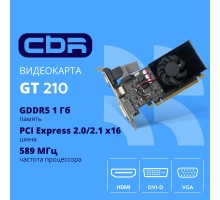 Видеокарта CBR G210 1Gb DDR3, 64bit, 589Mhz, 1*HDMI + 1*DVI + 1*VGA, 31W, (GT 210),  Ret [VGA-STX210-1G-RTL]