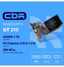 Видеокарта CBR G210 1Gb DDR3, 64bit, 589Mhz, 1*HDMI + 1*DVI + 1*VGA, 31W, (GT 210),  Ret [VGA-STX210-1G-RTL]