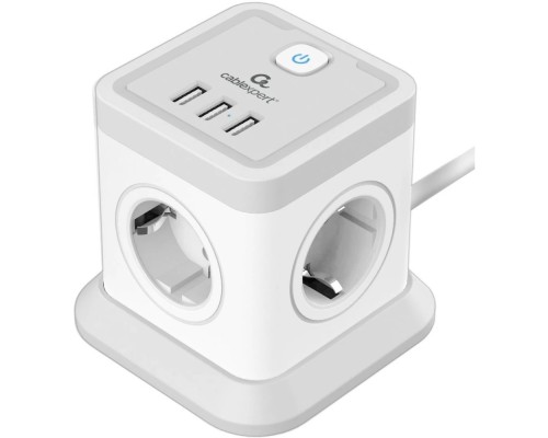 [Кабель эксперт] Cablexpert Сетевой фильтр Tower TWR-4-U3-W-3 (4р, 10А, 3xUSB, 3.1А, 3м, ур.защиты 2+) белый, коробка {22558}