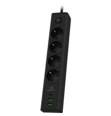 Cablexpert Сетевой фильтр Exnovo EXN-4-CU2-B-2 (4р, 16А, 1xType-C PD, 30Вт, 2 х USB, 2м, ур.защиты 4+) черный, коробка {22561}