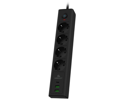 [Кабель эксперт] Cablexpert Сетевой фильтр Exnovo EXN-4-CU2-B-2 (4р, 16А, 1xType-C PD, 30Вт, 2 х USB, 2м, ур.защиты 4+) черный, коробка {22561}