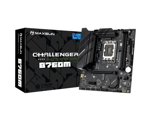 [Материнская плата] MAXSUN MS-Challenger B760M (Socket 1700, mATX, 2*DDR4, VGA/HDMI, 3*SATA3, 2*M.2, 1xPCI-E x16 /1xPCI-E x1, 2*USB 2.0, 4*USB 3.2 Gen1 , LAN 1*1G,  RTL)
