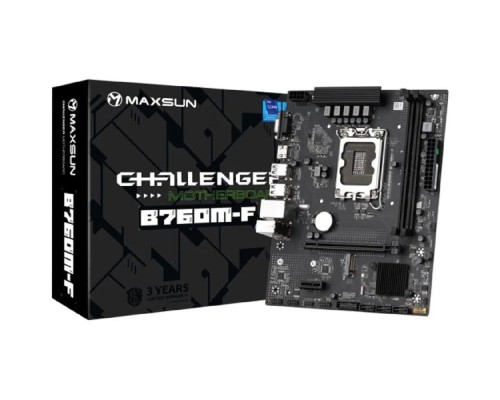 [Материнская плата] MAXSUN MS-Challenger B760M-F (Socket 1700, mATX, 2*DDR4, VGA/HDMI, 3*SATA3, 1*M.2, 1xPCI-E x16 /1xPCI-E x, 4*USB 2.0, 2*USB 3.2 Gen1 , LAN 1*1G, RTL)