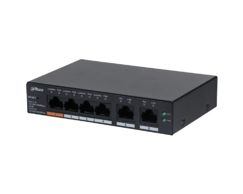 [Коммутаторы] DAHUA DH-CS4006-4GT-60 4-портовый гигабитный PoE коммутатор с функцией облачного управления, 4xRJ45 100Mb, 2xRJ45 1Gb uplink, суммарно 60Вт, коммутация 12Гбит/с, МАС-таблица 8К