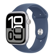 Apple Watch Series 10 46mm Silver Aluminium Case with Denim Sport Band - M/L (MWWM3LW/A)