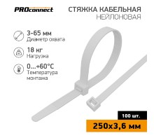 PROconnect (57-0250) Стяжка кабельная нейлоновая 250x3,6мм, белая (100 шт/уп)