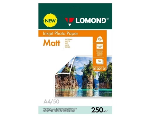 [Бумага] Фотобумага Lomond A4, для струйной печати, 50л, 250г/м2, белый, покрытие матовое /матовое [0102101]