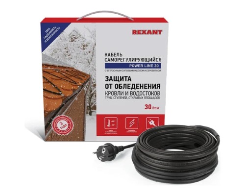 [Rexant Обогрев труб] Rexant (51-0649) Кабель греющий саморегулирующийся на трубу (для обогрева труб, водостоков и кровли) POWER Line 30SRL-2CR (2м/60Вт)