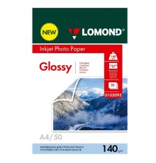 Фотобумага Lomond A4, для струйной печати, 50л, 140г/м2, белый, покрытие глянцевое /глянцевое [0102095]