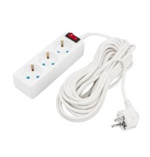 PROconnect (11-7207) Удлинитель 3 гнезда, 10м, 3х0,75мм?, с/з, с кнопкой, белый
