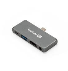 Exegate EX297633RUS Док-станция 5-в-1 ExeGate DUB-31C/PD/HA (кабель-адаптер USB Type-C --> 1xUSB3.0 + Type-C DATA (480MB/s) + PD 100W + HDMI 4K@30Hz + Audio, Plug&Play, подходит для iPad Pro и мобильн