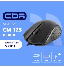 CBR CM 123 Black USB, Мышь офисн., оптич., 1000dpi, 3 кн., 1,5 м