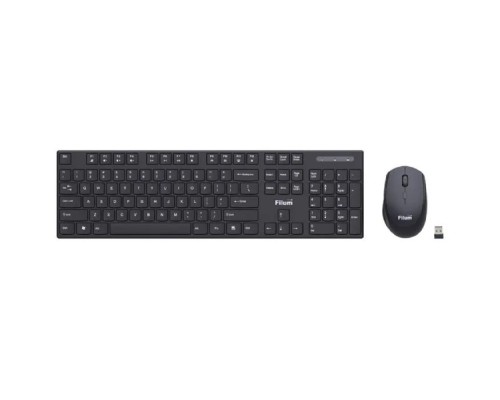 [Клавиатуры Filum] Клавиатура и мышь Wireless Filum FL-KTW10-BK мышь оптическая USB, 4 кл., DPI: 800/1200/1600, 104 кл., тип клавиатуры: мембранная, питание АА 1 шт., че	