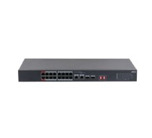 DAHUA DH-S3218-16ET-240 16-портовый неуправляемый коммутатор с РоЕ, 16xRJ45 100Mb, 2хКомбо SFP/RJ45 1Gb uplink, суммарно до 240Вт, коммутация 7.2 Гбит/с, MAC-таблица 8К