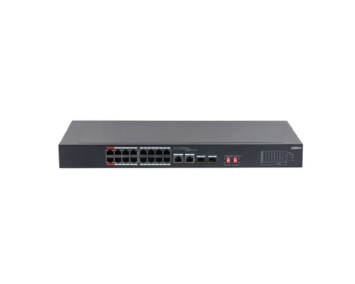 [Коммутаторы] DAHUA DH-S3218-16ET-240 16-портовый неуправляемый коммутатор с РоЕ, 16xRJ45 100Mb, 2хКомбо SFP/RJ45 1Gb uplink, суммарно до 240Вт, коммутация 7.2 Гбит/с, MAC-таблица 8К