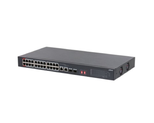 [Коммутаторы] DAHUA DH-S3226-24ET-375 24-портовый неуправляемый коммутатор с РоЕ 24 RJ45 10/100Мбит/с (PoE/PoE+/Hi-PoE), 2  SFP/RJ45 10/100/1000Мбит/с (uplink); до 370Вт