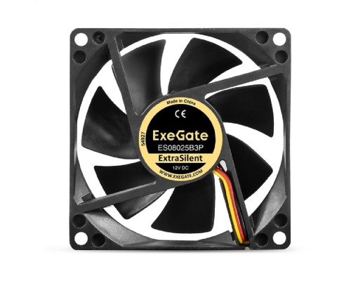 [Вентиляторы] Exegate EX297047RUS Вентилятор 12В DC ExeGate ExtraSilent ES08025B3P (80x80x25 мм, 2-Ball (двойной шарикоподшипник), 3pin, 2000RPM, 19dBA)