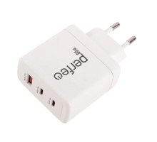 PERFEO Сетевое зарядное устройство с тремя разъемами USB-A+2xTYPE-C, GaN, 65W, белый (I4664)