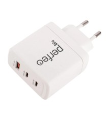PERFEO Сетевое зарядное устройство с тремя разъемами USB-A+2xTYPE-C, GaN, 65W, белый (I4664)