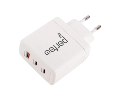 [Аксессуар] PERFEO Сетевое зарядное устройство с тремя разъемами USB-A+2xTYPE-C, GaN, 65W, белый (I4664)