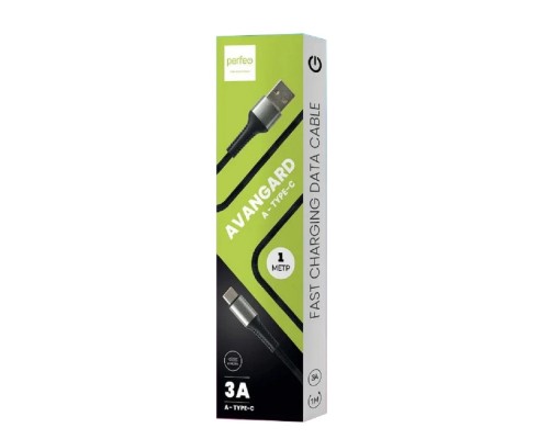 [кабели] PERFEO Кабель USB A вилка - C вилка, 3A, черный, длина 1 м., AVANGARD (U4714)