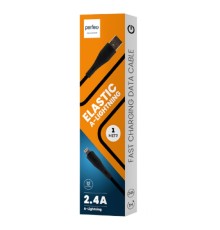 PERFEO Кабель USB A вилка - Lightning вилка, 2.4A, черный, силикон, длина 1 м., ELASTIC (I4339)
