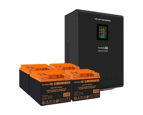 [ИБП (Комплекты)] Exegate EX296637RUS Комплект ИБП EX296003RUS + батарея 45Ач EX285666RUS 4шт (инвертор, синус, для котла, настенный) FineSine SX-3000.LCD.AVR.2SH.T <3000VA/2100W, чистая синусоида, цветной LCD-дисплей,