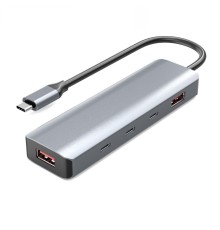 ORIENT CU-1041C, Type-C разветвитель USB 3.2 Gen2 (10 Гбит/c), порты: 2xUSB-A + 2xUSB-C, порт USB-C для доп.питания 5В, кабель USB Type-C, алюминиевый корпус, серебристый (33314)